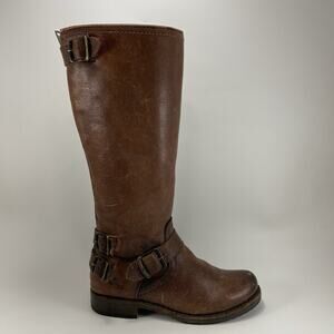 Frye Veronica Back Zip Tall Riding Cognac Brown Boots Womens Size 6 B Moto